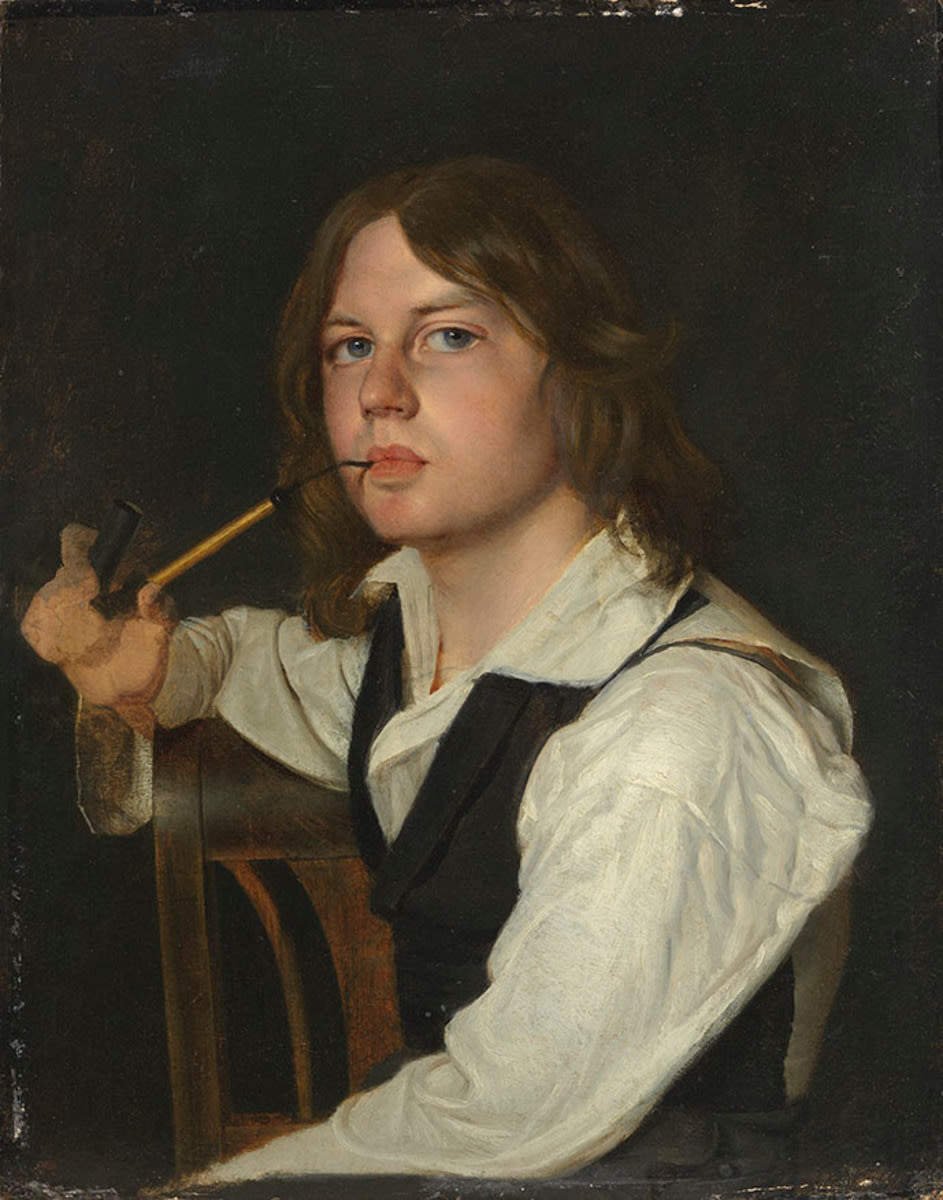 Self-portrait with a pipe by Wilhelm Lindenschmit the Elder