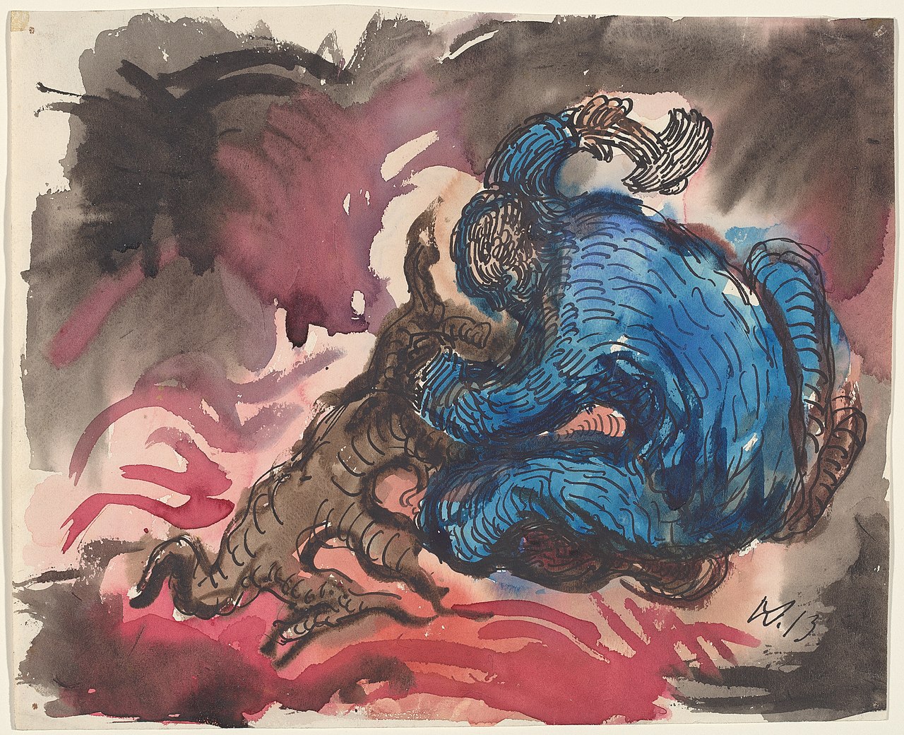 Hölzfaller (recto) by Wilhelm Morgner