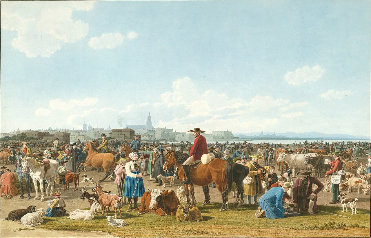 Cattle Market before a Large City on a Lake by Wilhelm von Kobell