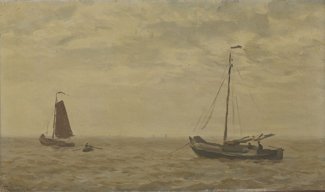 Zeegezicht met vissersschuiten by Willem Bastiaan Tholen