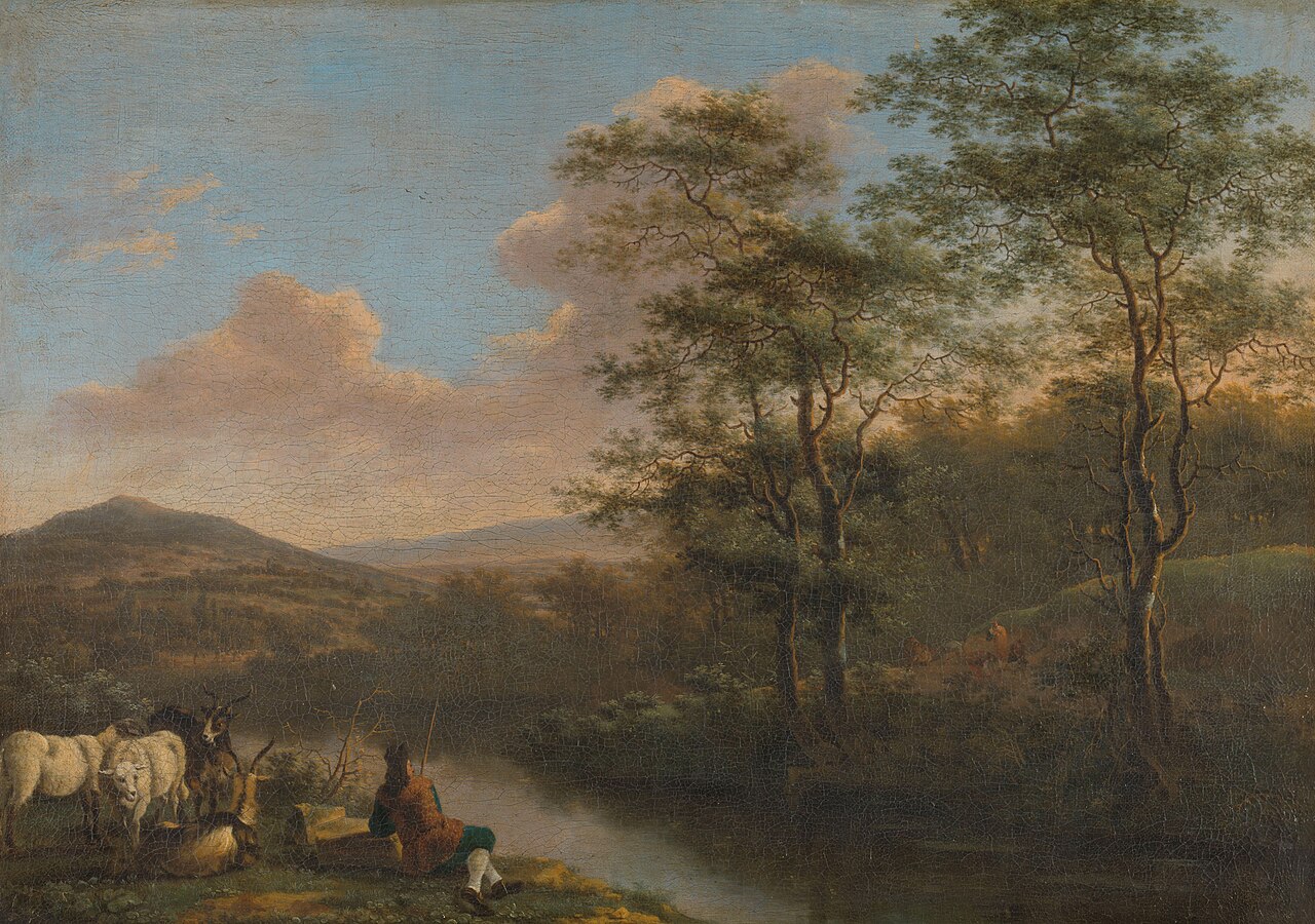 Italian landscape with resting herdsman by Willem de Heusch