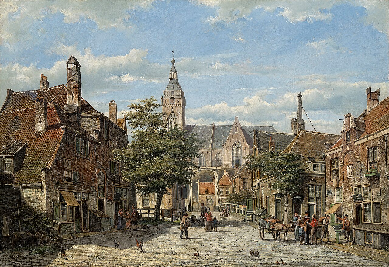 A view of the Hoogstraat towards the village church, Abcoude by Willem Koekkoek