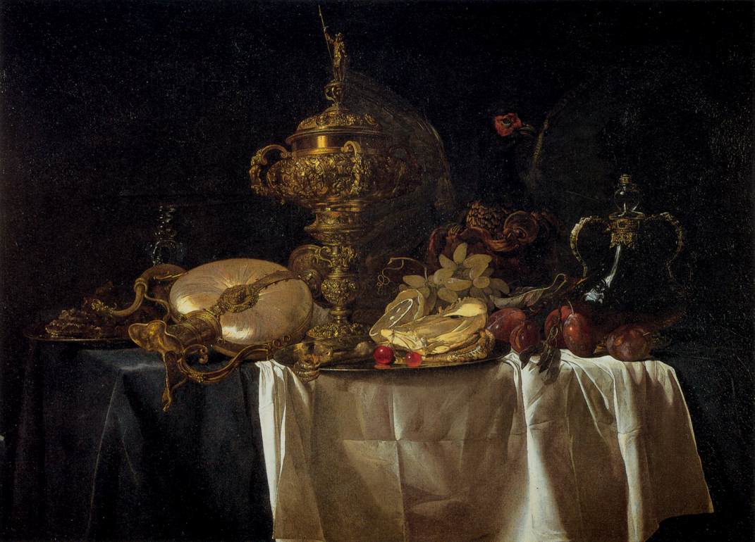 Still life with fruits and dishes by Willem van Aelst