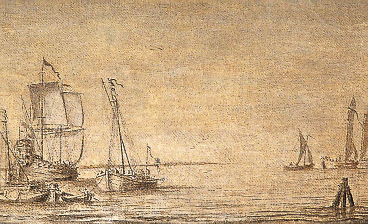 Shipping, a Kaag and a Warship at Anchor by Willem van de Velde the Elder