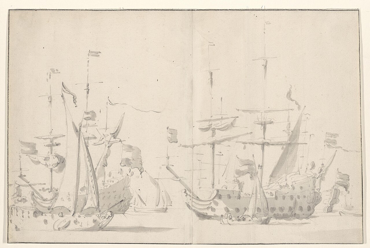 Warship and Smaller Sailboats by Willem van de Velde the Elder