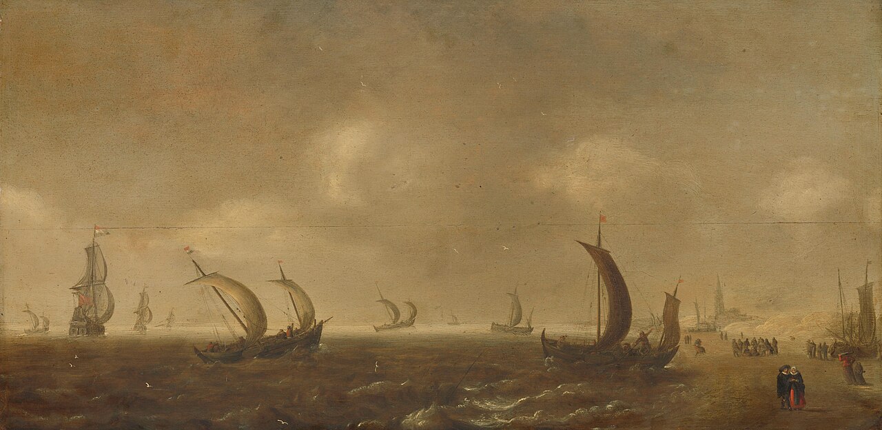 Seascape on the beach at Scheveningen by Willem van Diest