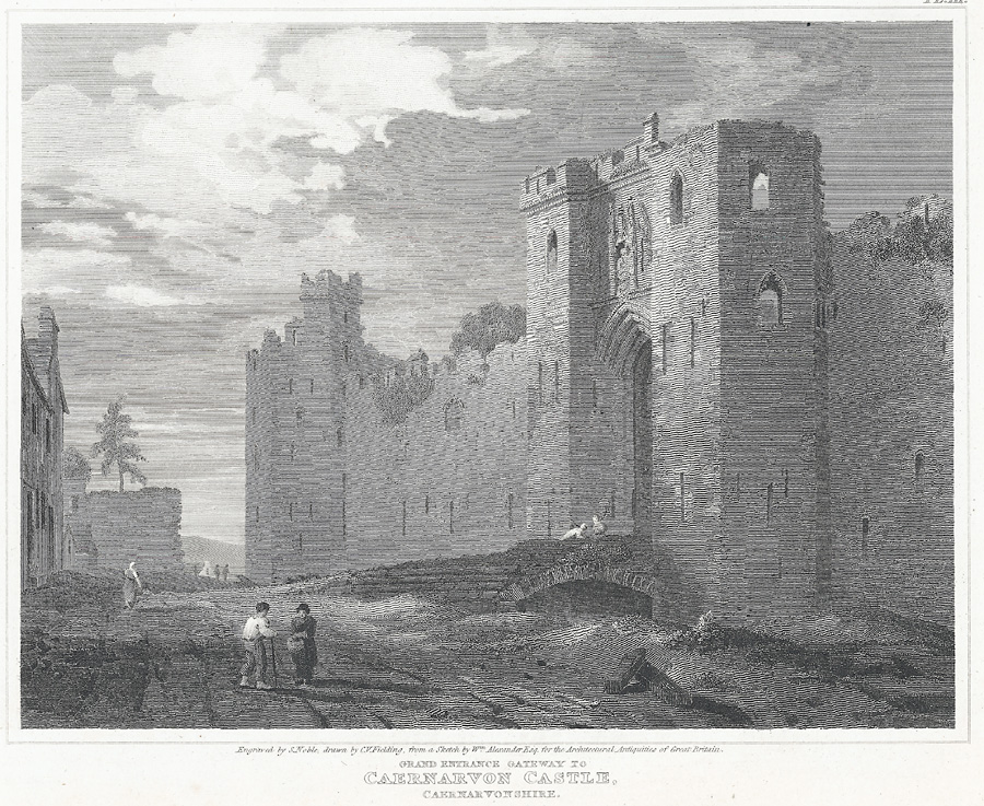 Grand entrance gateway to Caernarvon Castle, Caernarvonshire by William Alexander