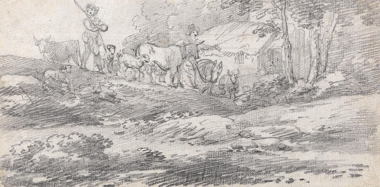 Landscape with Figures and Cattle by William Frederick Wells