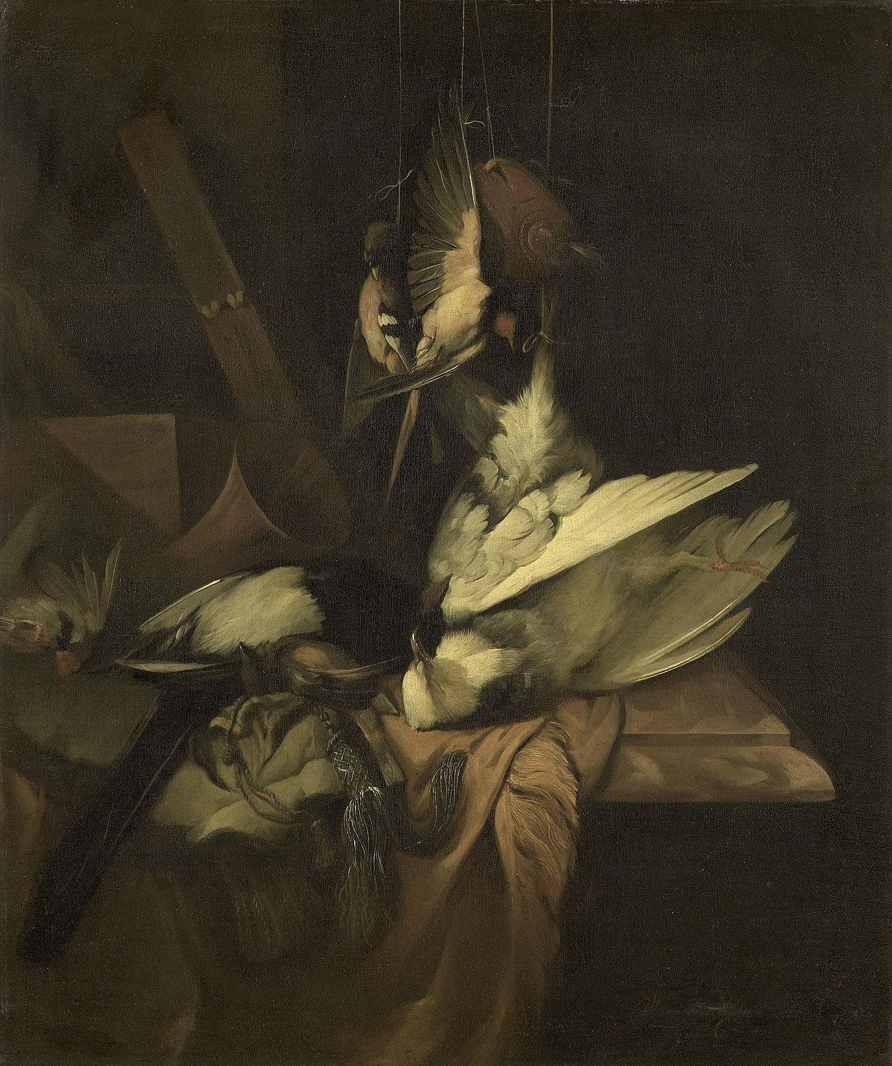 Still life with birds and hunting implements by William Gouw Ferguson