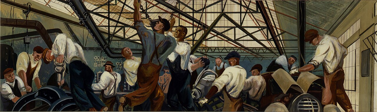 Automobile Industry (mural study, Detroit, Michigan Post Office) by William Gropper