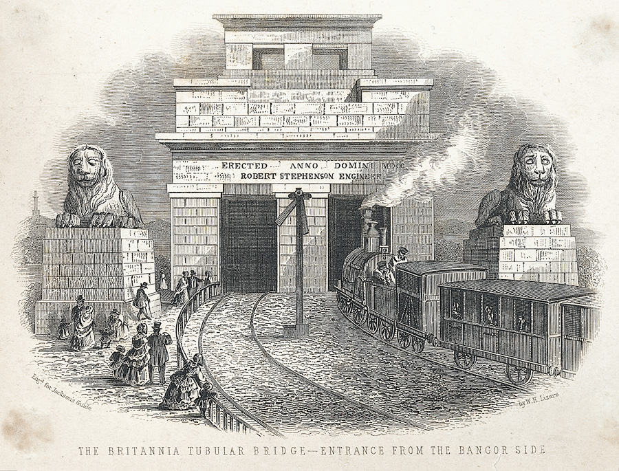 The Britannia tubular bridge: entrance from the Bangor side by William Home Lizars