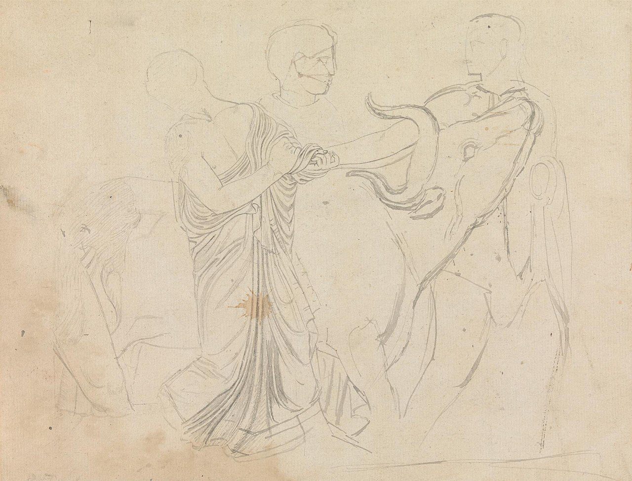Figures with a Bull From Parthenon Frieze by William Pars