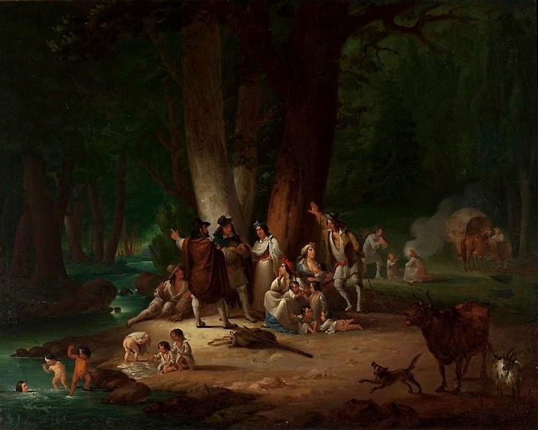 Gypsy encampment upon a creek. by Wincenty Smokowski