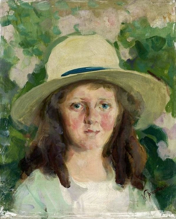 Portrait of a girl in a hat. by Witold Pruszkowski