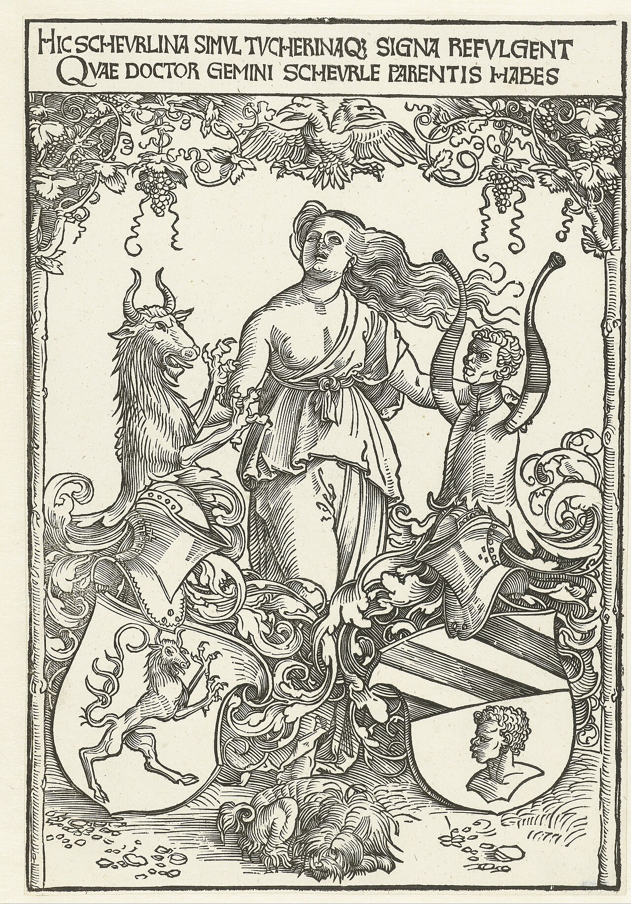Crest of the Scheurl and Tucher families by Wolf Traut