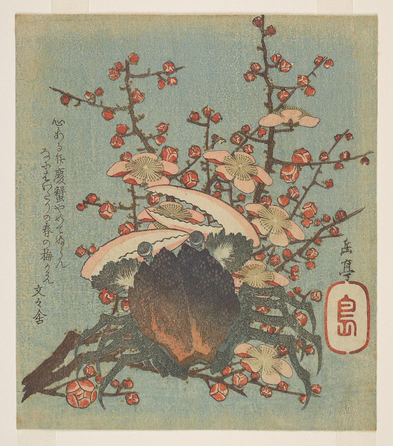 Benkei crab and plum blossom by Yashima Gakutei