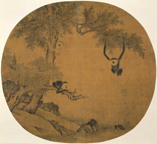 Gibbons Playing in Tree Branches by Yi Yuanji
