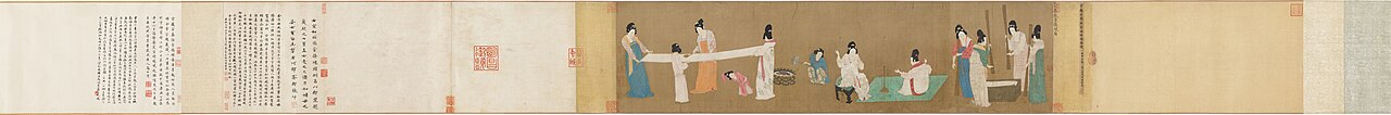 Court Ladies Preparing Newly Woven Silk by Zhang Xuan