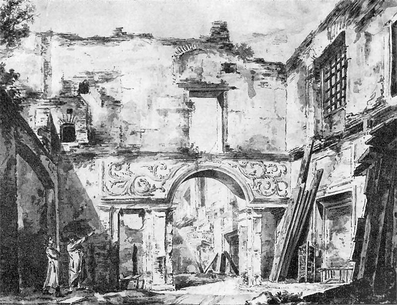 View of the ruins of the room in the Gozdzki Palace. by Zygmunt Vogel